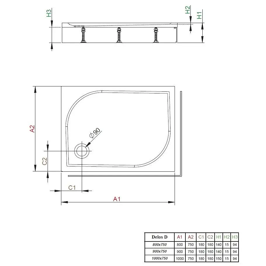 Душевой поддон Radaway Delos D 90x75 с панелью правый 4D97514-03R - фото 2