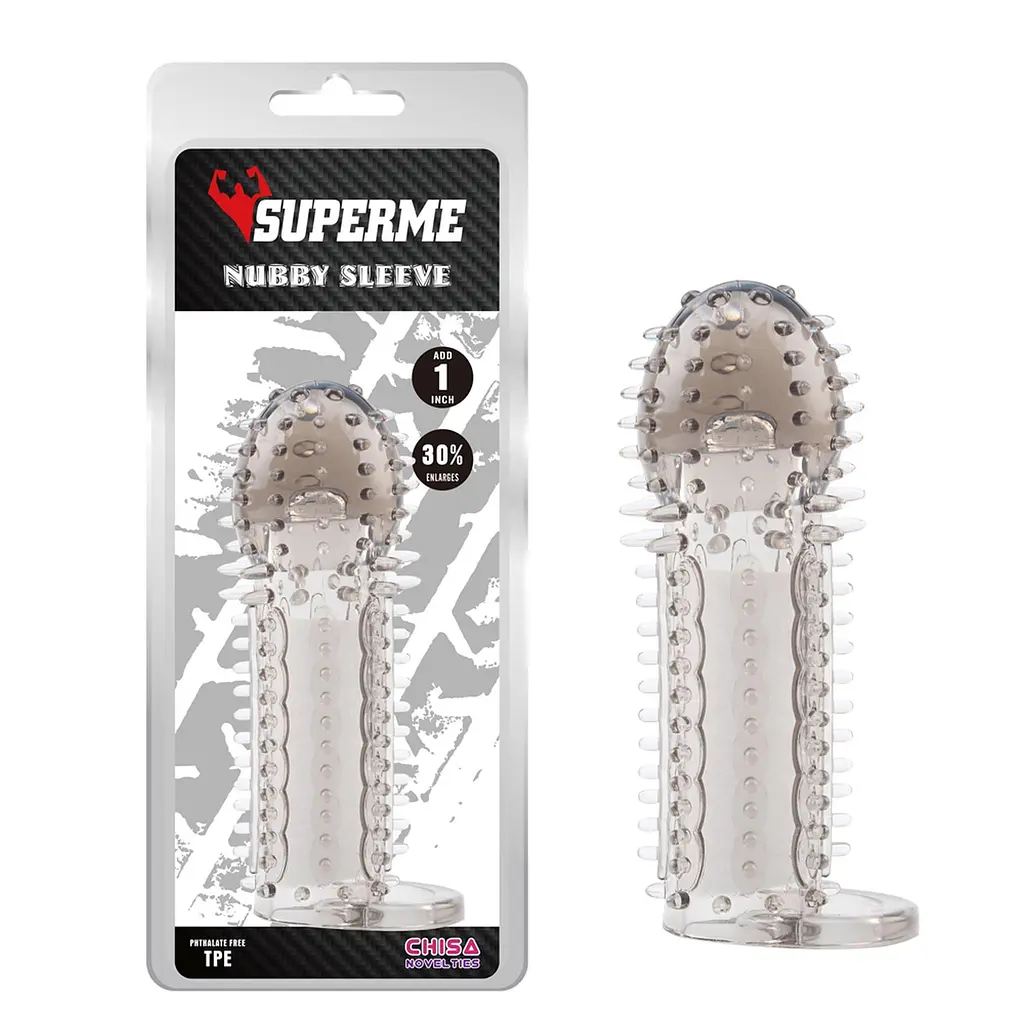 Насадка на пеніс Super Me Nubby Sleeve 14.5 см сірий - фото 2