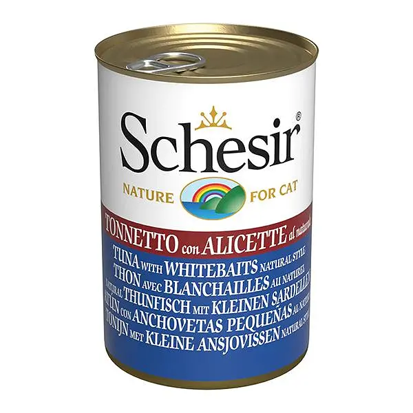 Вологий корм для котів Schesir Tuna with Whitebaits Шезір тунець з анчоусами в бульйоні натуральні консерви банка 140 г (270214)