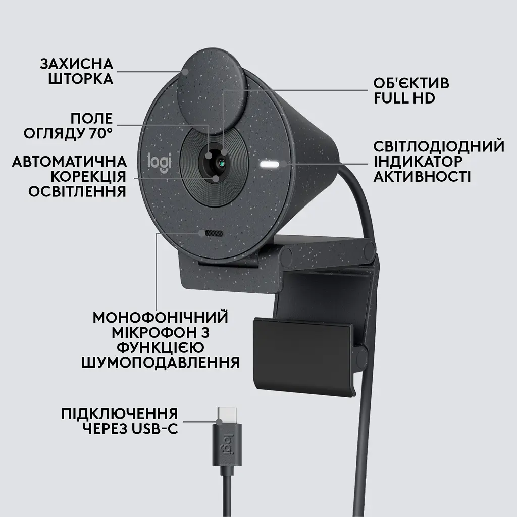 Веб-камера Logitech Brio 300 FHD Graphite (960-001436) - фото 6