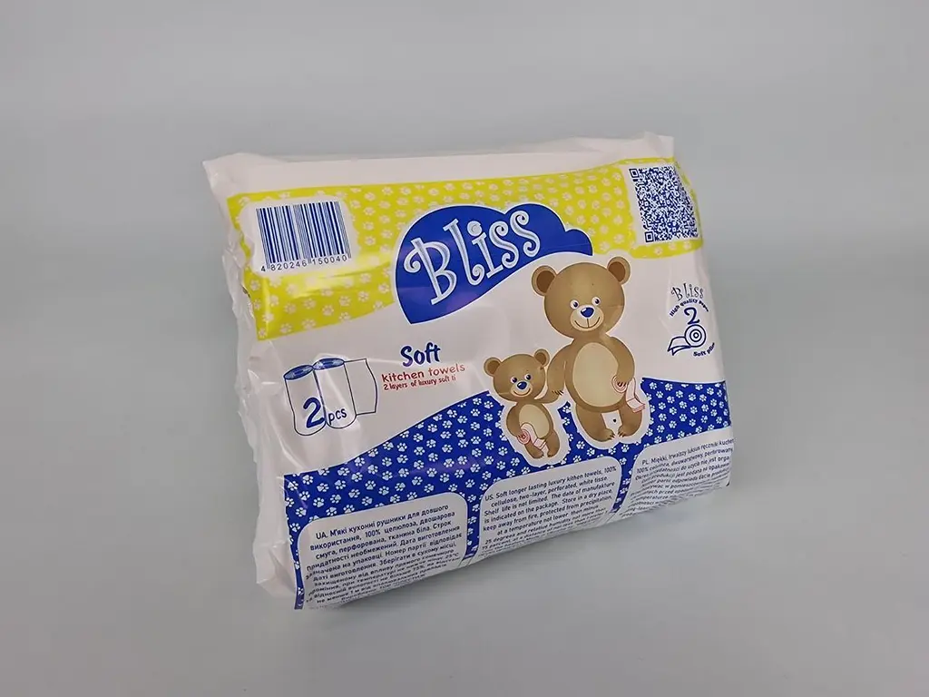 Паперові кухонні рушники Bliss A2 двошарові, 2 рулони по 50 відривів, целюлоза, білі - фото 2