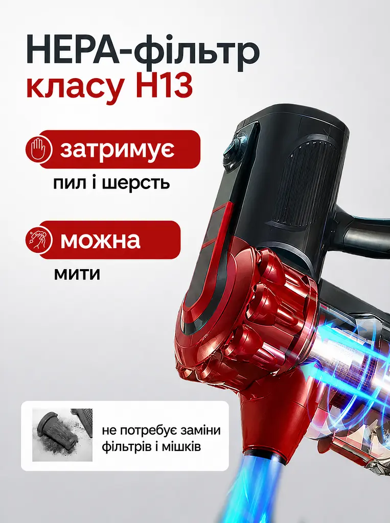 Вертикальний пилосос 2200 Вт 0.5 л з циклонною фільтрацією (49675852) - фото 3