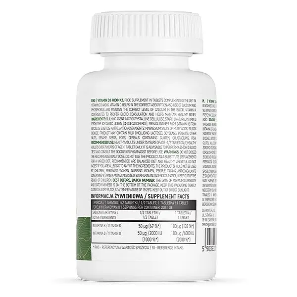 Вітамін D3 та К2 OstroVit Vege Vitamin D3 4000 +K2, 100 таблеток для підтримки кісток - фото 2