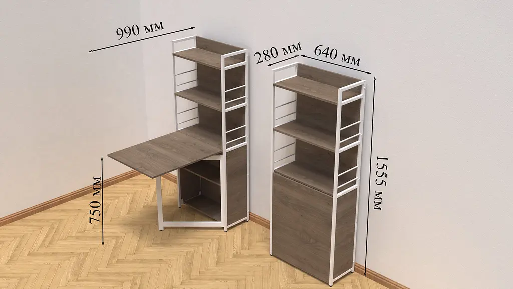 Стол книга с этажеркой Практик 2 Ferrum-decor 1555x640x990 Белый металл ДСП Дуб Сонома Трюфель 16 мм (FRD-104636) - фото 2