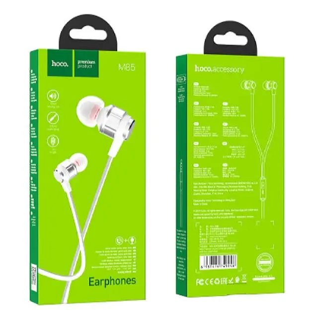 Проводные вакуумные наушники Hoco M85 Platinum sound universal earphone with mic, 3.5mm, 1.2m, silver - фото 4