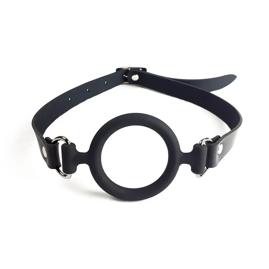 Кляп силіконове кільце натуральна шкіра, Gag Ring внутрішній діаметр кільця 40 мм, Чорний - фото 2