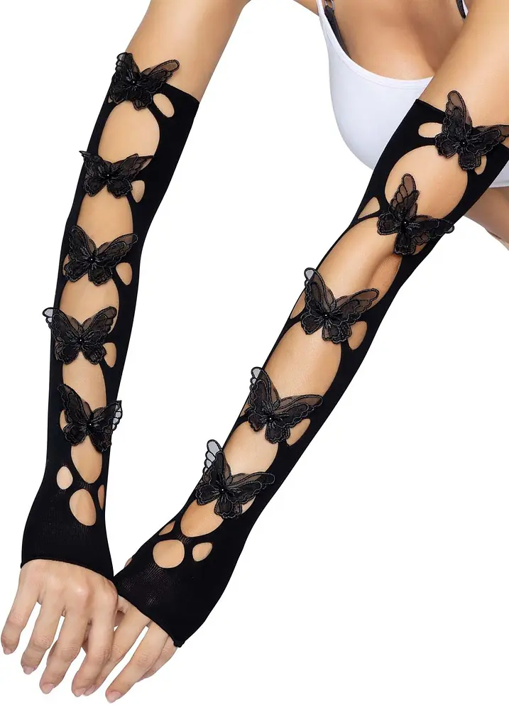 Мітенки Leg Avenue Butterfly applique arm warmers Black, метелики - фото 2