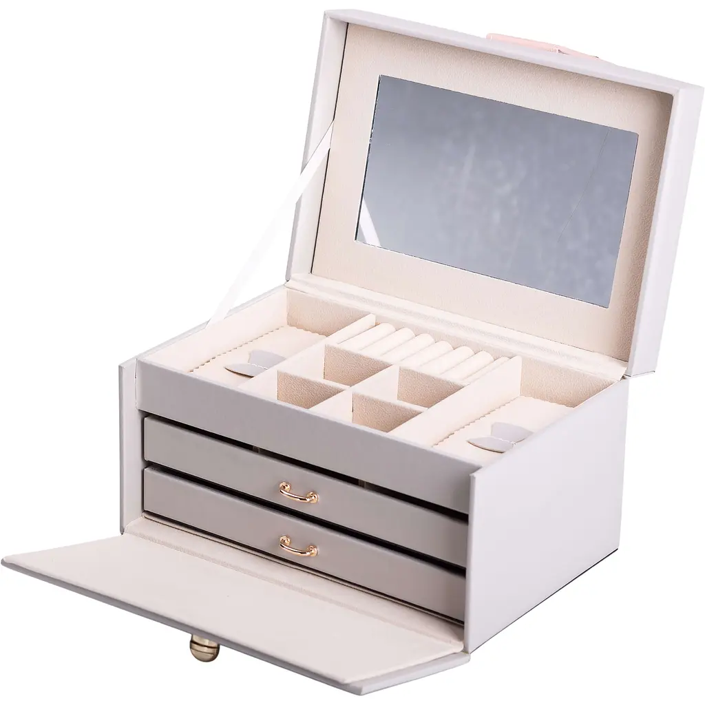 Кейс-скринька для прикрас Yiwu на кнопці 22.5x15.5x13 см сірий HP-5-17G - фото 3