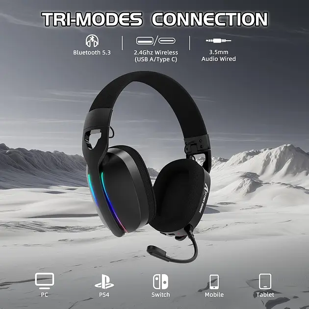 Attack Shark L90 Wireless Gaming Headset — бездротова Bluetooth-гарнітура з мікрофоном для геймерів, Чорний - фото 2
