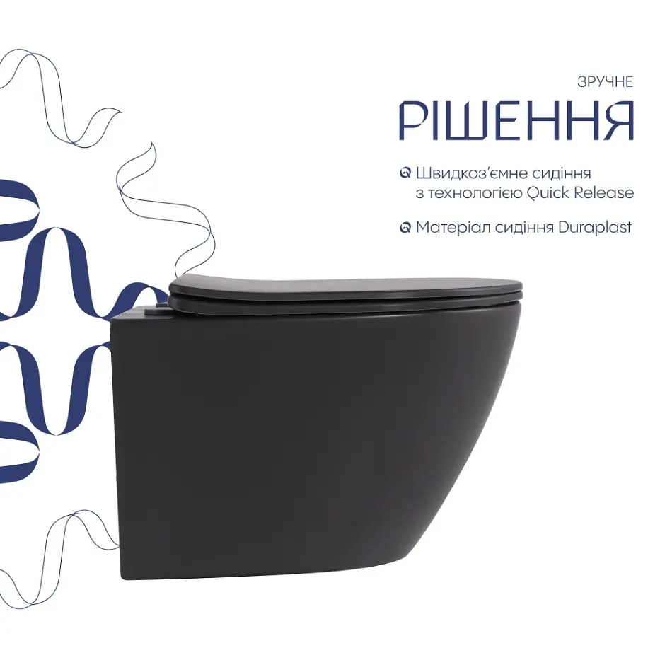 Унітаз підвісний Qtap Robin Ultra Quiet, Anthracite, з сидінням Slim Duroplast / Soft-close / Quick Release QTROB26AN48995 - фото 3