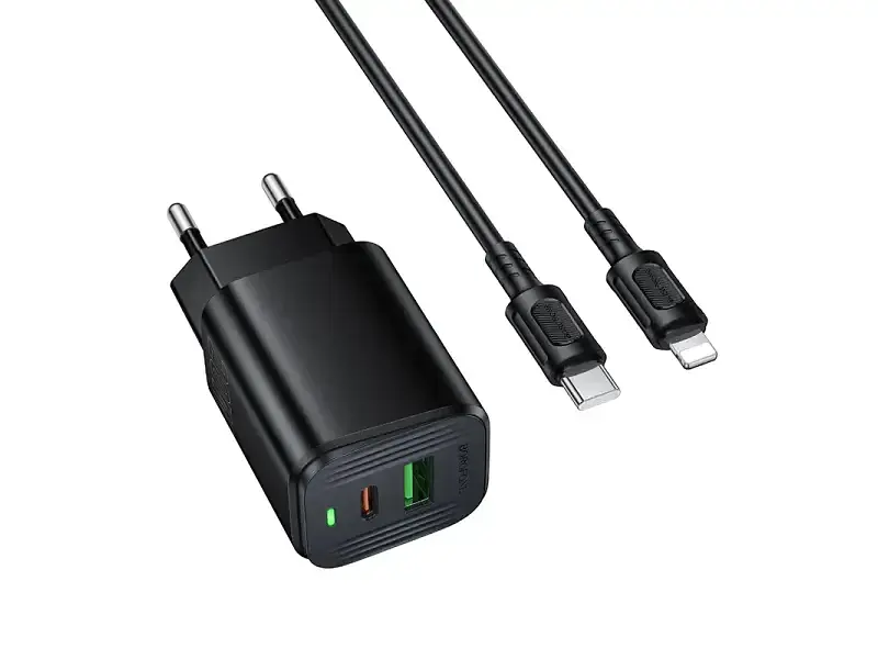 Мережевий зарядний пристрій Borofone BAS83A Star 20 W + Type-C to Lightning cable Black (6941991126789)