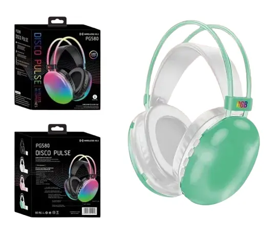 Бездротові накладні навушники Disco Pulse PG580 RGB Bluetooth 5.3 з мікрофоном 18 годин роботи м’ятний - фото 2