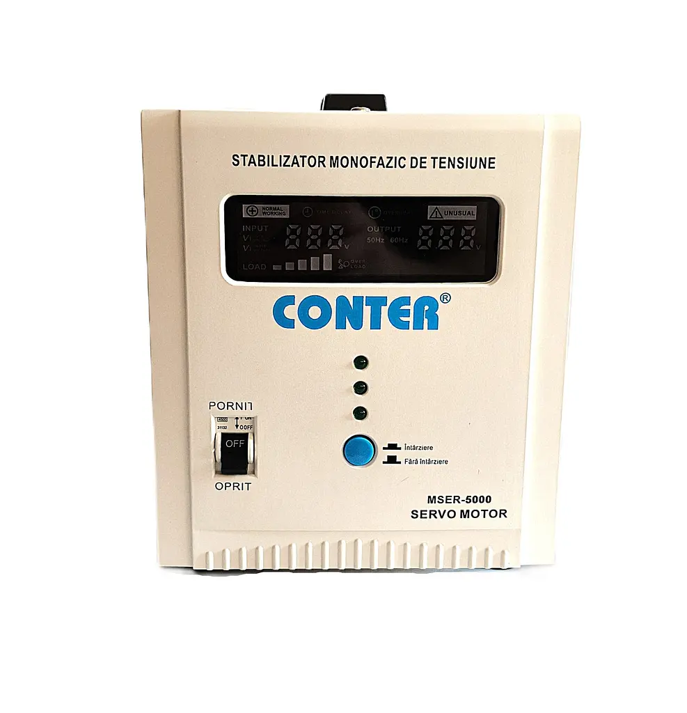 Стабілізатор напруги сервопривідної Conter MSER 3750 Вт, 5000 ВА, 230В±3%, 130-260В, однофазний 2 розетки LED дисплей, підлоговий - фото 2