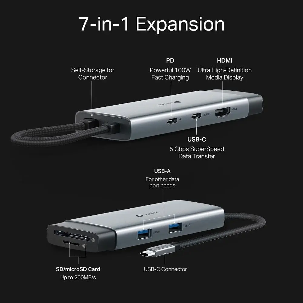 USB-Хаб TP-Link USB Type-C 7 в 1 (UH7020C) - фото 11