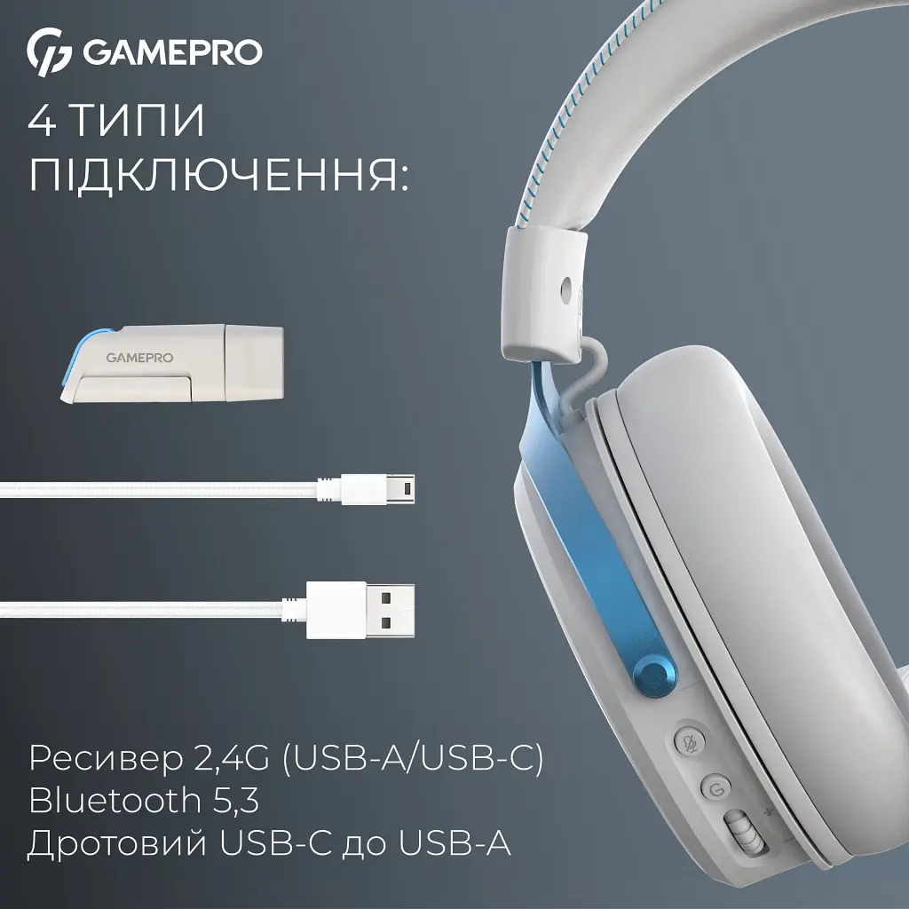 Навушники GamePro Asgard Freya Pro Wireless White/Blue (HSW201WB) - фото 6