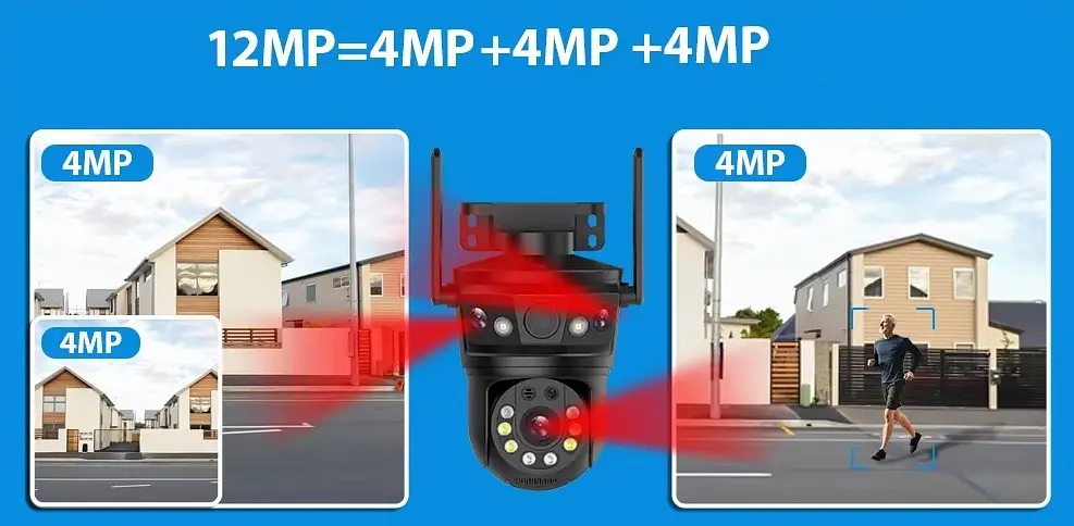 Вулична WiFi IPкамера  P6S  12Мп   3 об'єктиви Zoom 10-кратний  чорна - фото 3