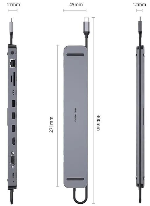 USB-Хаб Real-EL CQ-1000 USB3.0х3/USB-C/HDMI/VGA/RJ45/SD/TF/3.5 mm audio, 0.4m, Space Grey UAH (EL123110005) - фото 4