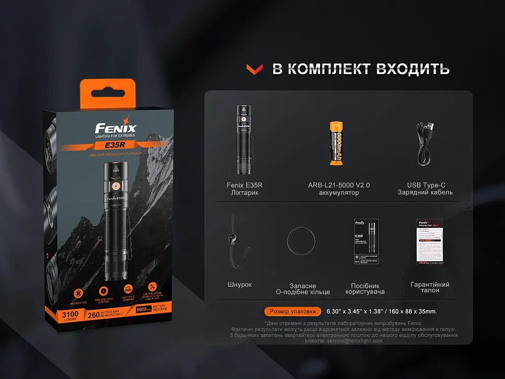 Ручний міні ліхтарик Fenix E35R 3100лм USB-C (Чорний) - фото 10