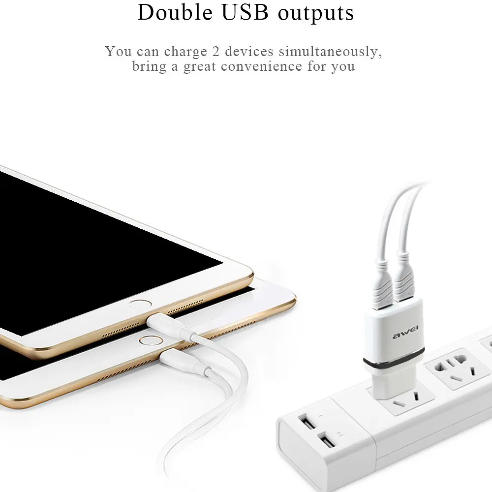 Зарядка для телефона 2хUSB "Awei C-930" Біло-чорна, мережевий зарядний пристрій — блок живлення 1 А/2.1А - фото 5