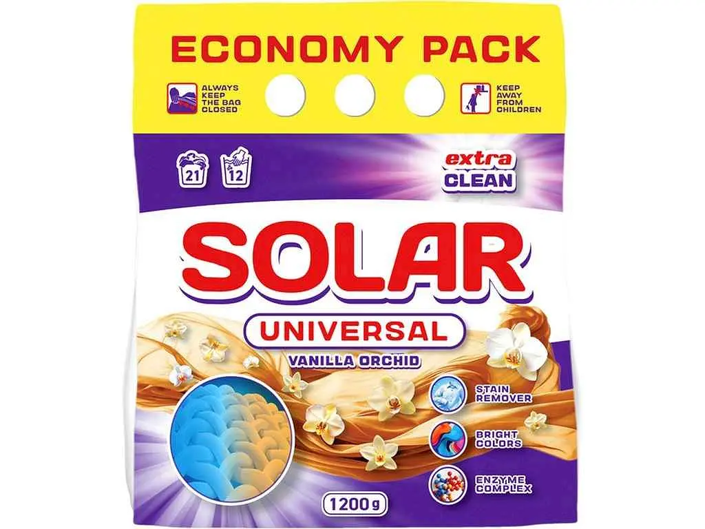 Пральний порошок SOLAR 1,2 кг руч/авт безфосфатний Universal Vanilla Orchid