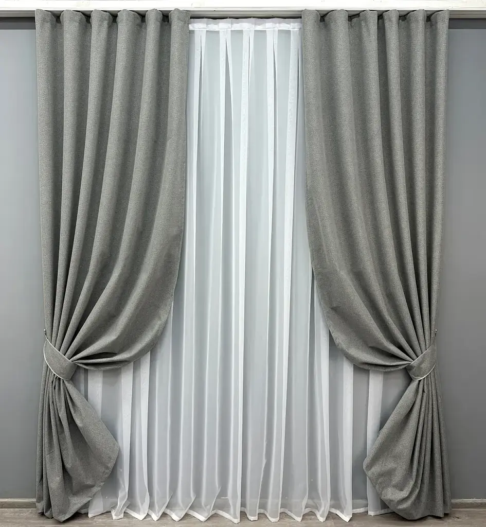 Комплект штор VR-Textil льон блекаут 2 шт 150x270 см сірий (1821ш) - фото 2