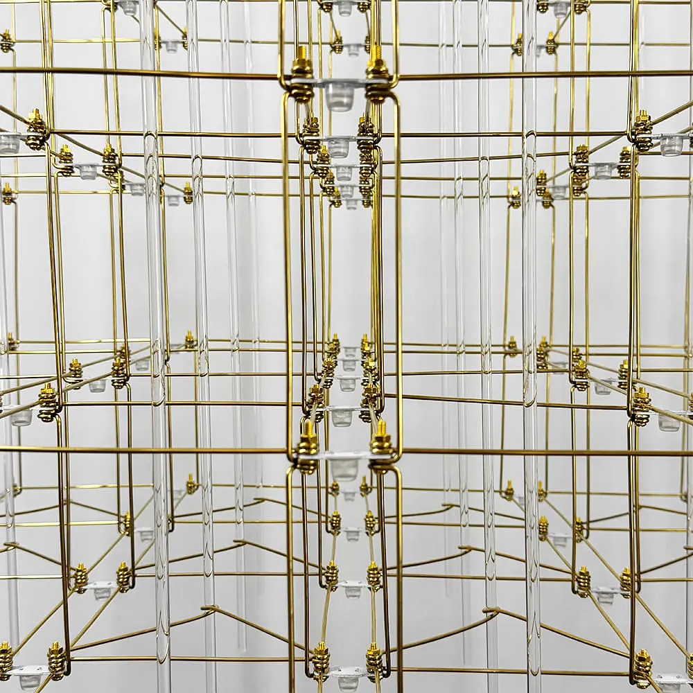 Кубическая золотая люстра в форме параллелепипеда 111х60х60 см Line F | Ст. MJ201-1110*600*600 Titanium - фото 3