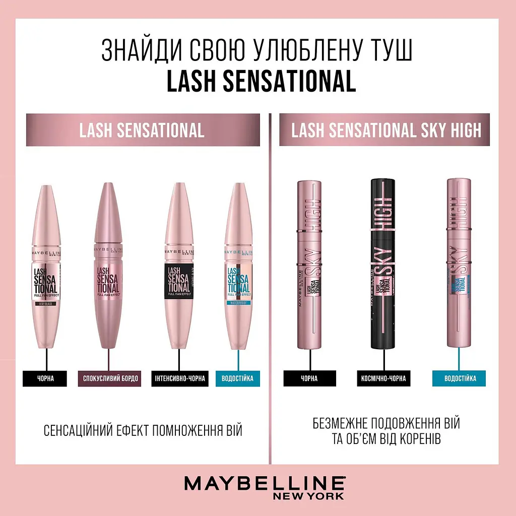 Туш для вій Maybelline New York Lash Sensational Waterproof для досконалого об’єму, чорна, 9,4 мл - фото 7