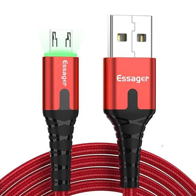 Зарядний кабель з підсвічуванням червоний ESSAGER micro USB 2.4 A 1метр