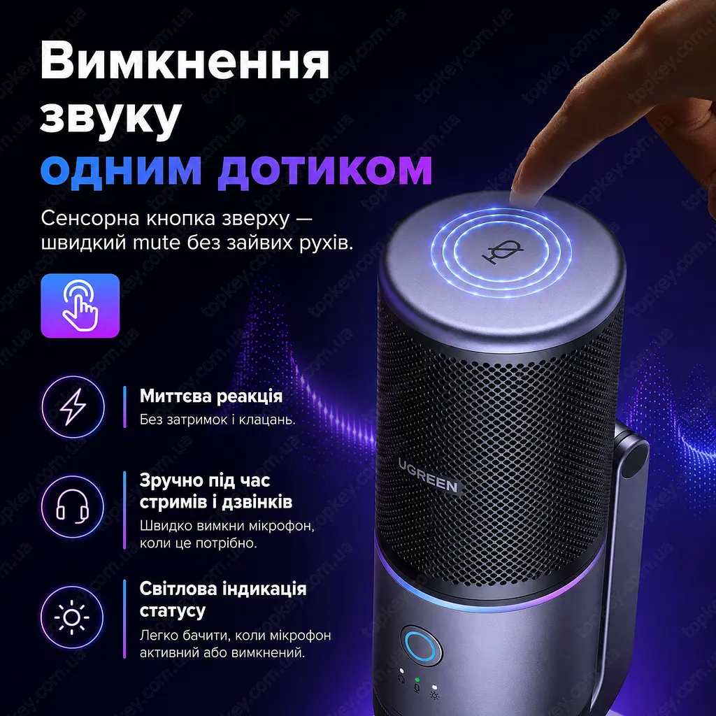 Настільний USB мікрофон UGREEN CM769 з RGB-підсвіткою та шумоподавленням - фото 2