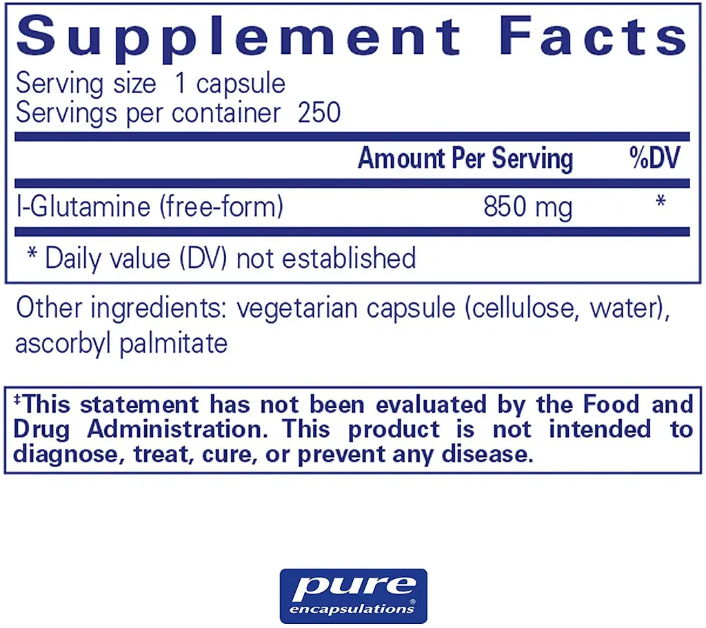 Амінокислота L-глютамін Pure Encapsulations l-Glutamine 850 мг 250 капс - фото 2