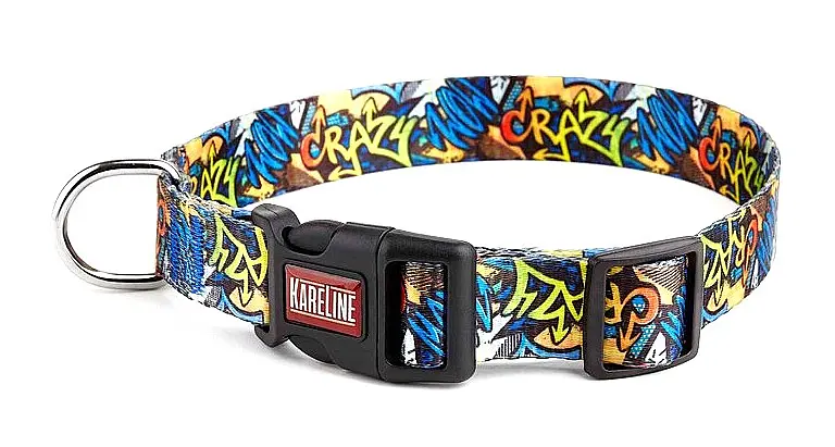Нашийник для собак Kareline Crazy з нейлону з принтом графіті, 25–30 × 1 см, різнобарвний