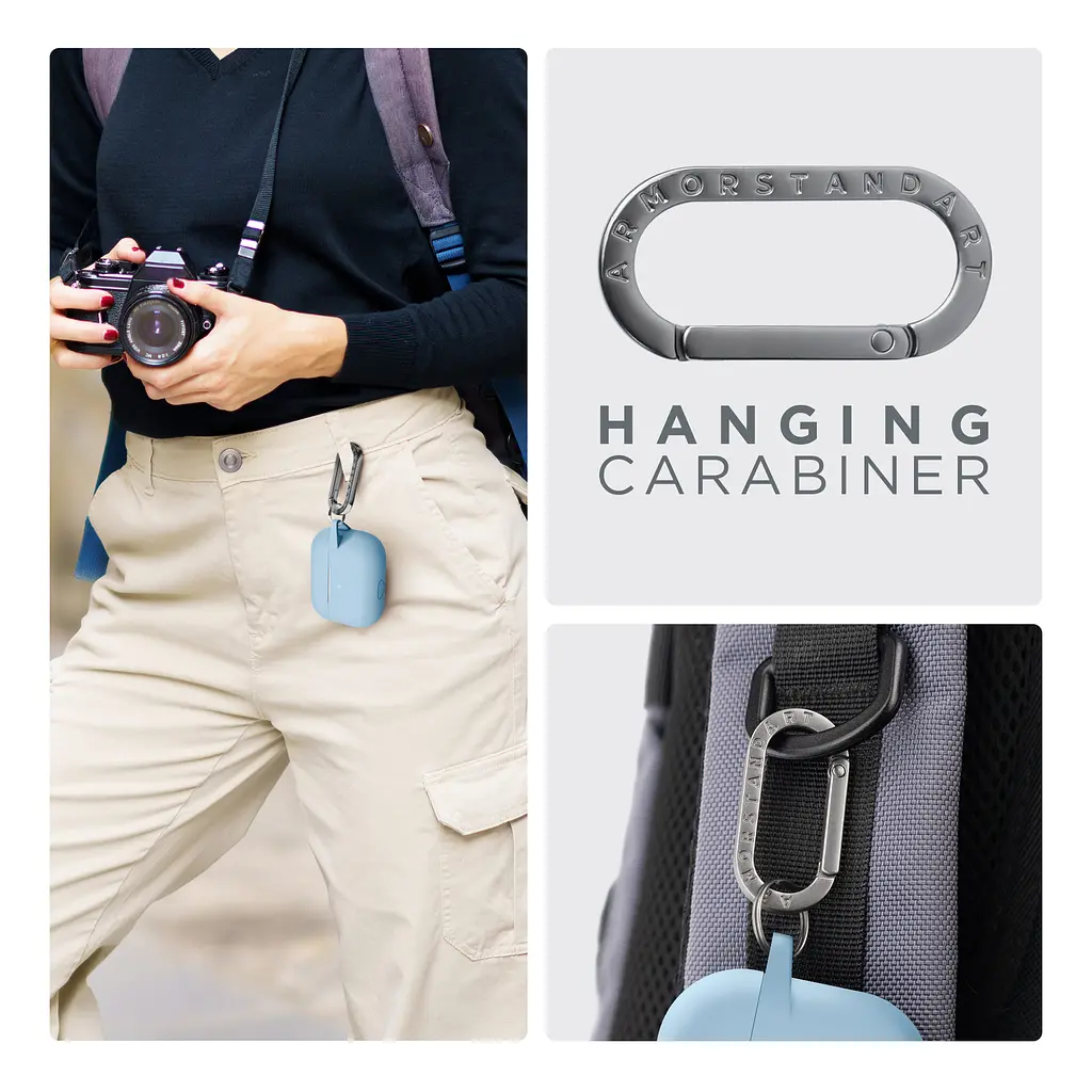 Силіконовий чохол для навушників Apple AirPods Pro, Hang Case, блакитний, ультратонкий захисний кейс товщиною 2 мм, захист від подряпин, пилу та ударів, компактний, з карабіном для кріплення, ArmorStandart (ARM56063) - фото 6