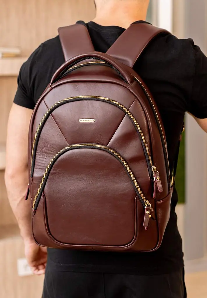 Кожаный рюкзак бордовый краст - фото 10