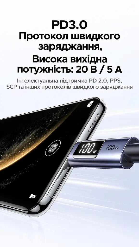 Кабель UGREEN L529 USB-C - USB-C PD 100 Вт з дисплеєм 1 м чорно-сірий (65862) - фото 4