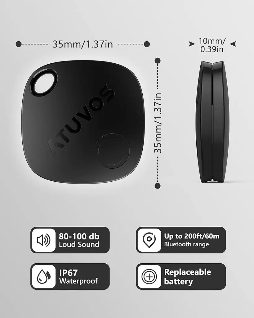 Локатор ATUVOS Keys Finder 2 Pack, Bluetooth Luggage Tracker Працює з Apple Find My (тільки iOS), Item Locator GPS Tracker - фото 5
