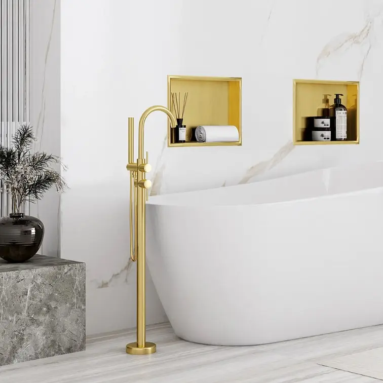 Вбудована полиця Rea 30x30 brushed gold з обідком REA-05606, Золотий - фото 2