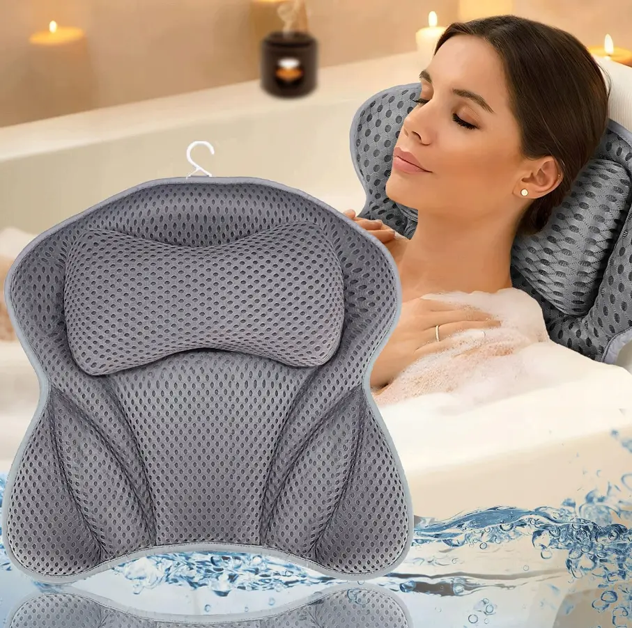 М'яка ергономічна SPA-подушка у ванну 44×42 см з присосками та гачком, темно-сіра KT9001304 - фото 4