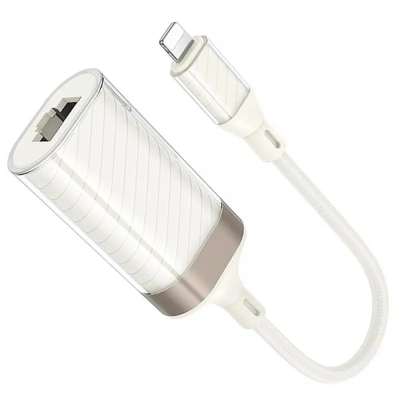 Перехідник Hoco UA41A Crystal Lightning to RJ45 100 Mbs (0.15m) Apricot - фото 4