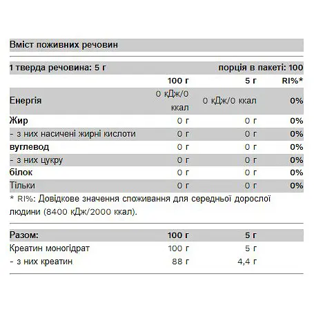 Креатин 100% Pure Gold Creatine Monohydrate 500 г без ароматизаторів - фото 2