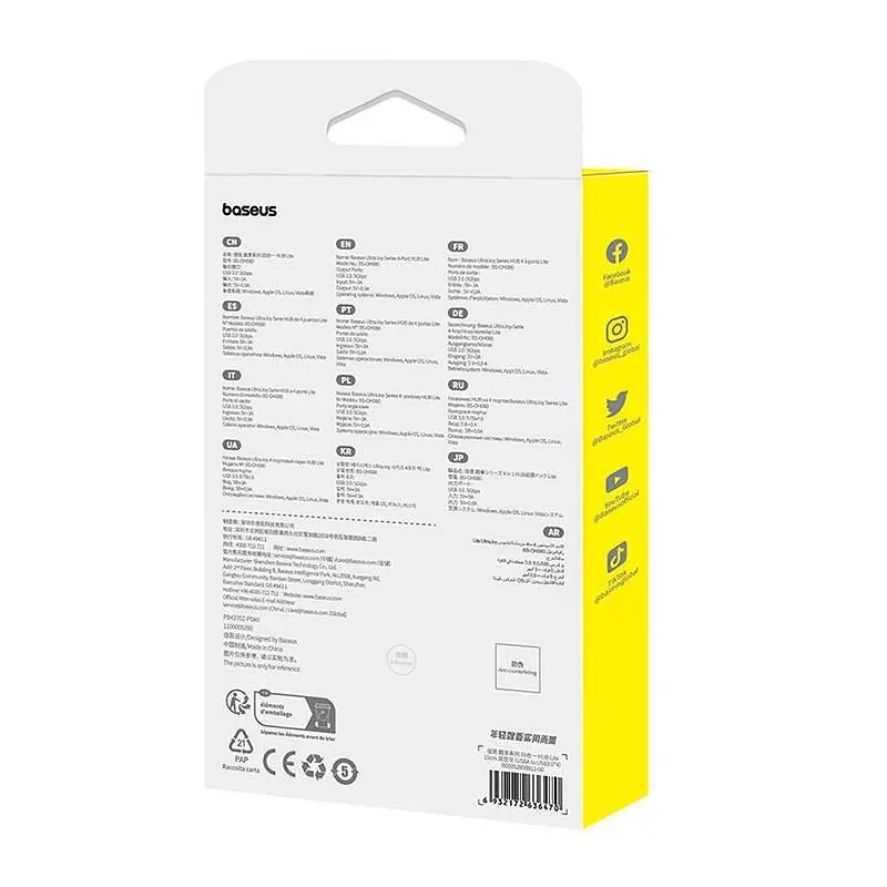 USB-хаб Baseus UltraJoy Series 4in1 USB-A to USB 3.0 15cm Gray (B0005280B811-00) - фото 6