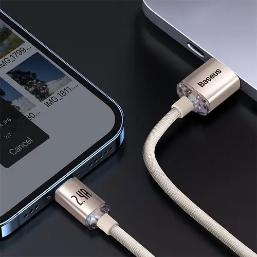 USB кабель Baseus Crystal Shine Series Fast Charging Data Cable USB to iP 2.4A 1.2m рожевий CAJY001104 - фото 7