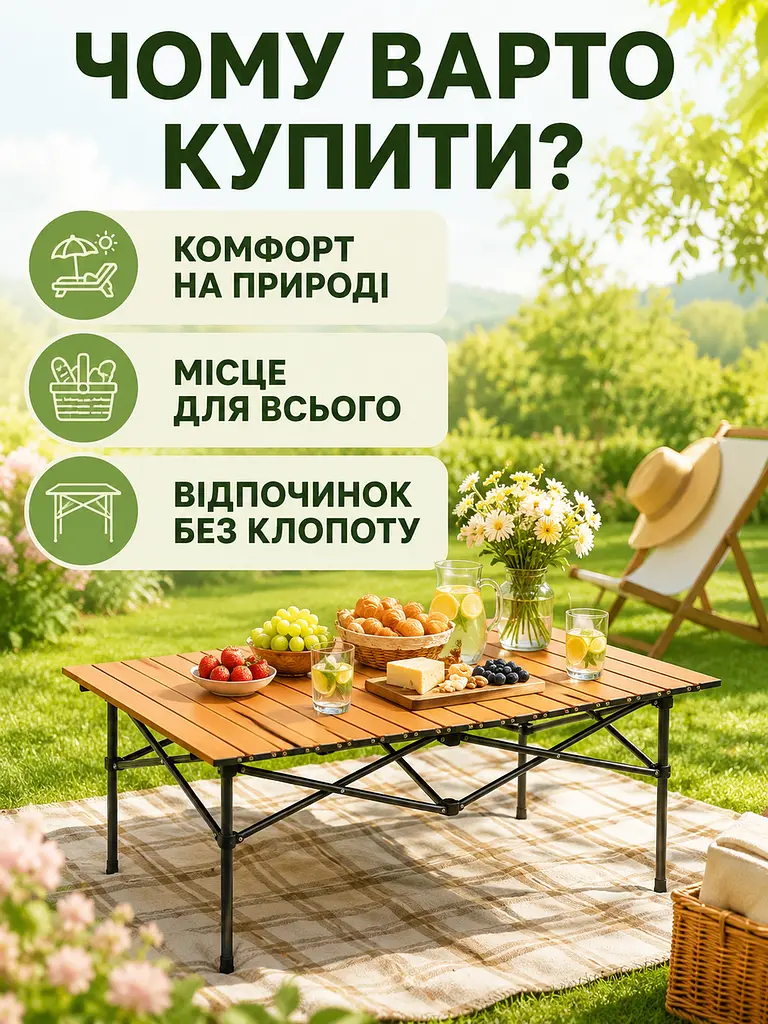 Стіл складаний туристичний коричневий 95х55х50 см з чохлом (49676021) - фото 7