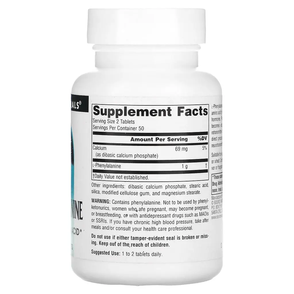 Фенілаланін Source Naturals L-Phenylalanine 250 мг 100 таблеток - фото 2