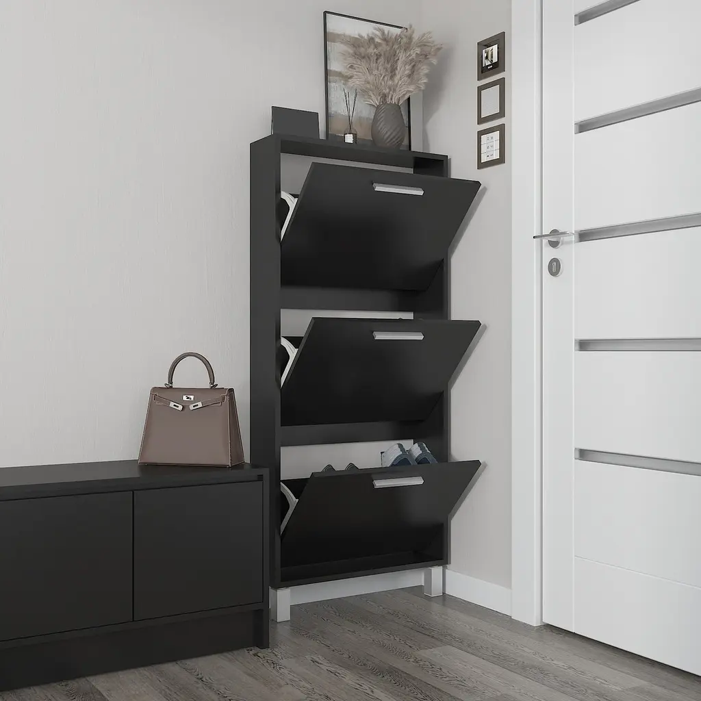 Полиця для взуття Flamecame підлогова з ДСП F-160 Чорний - фото 2