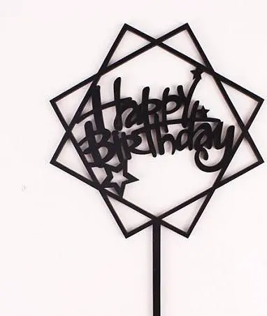 Топпер чорний "Happy Birthday" шестигранний