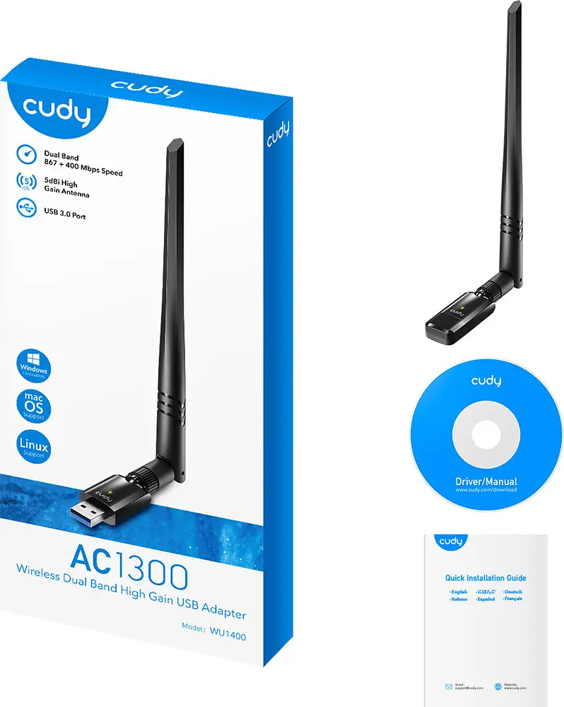 Адаптер Wi-Fi Cudy WU1400, AC1300 Wi-Fi High Gain USB 3.0 Adapter - фото 6