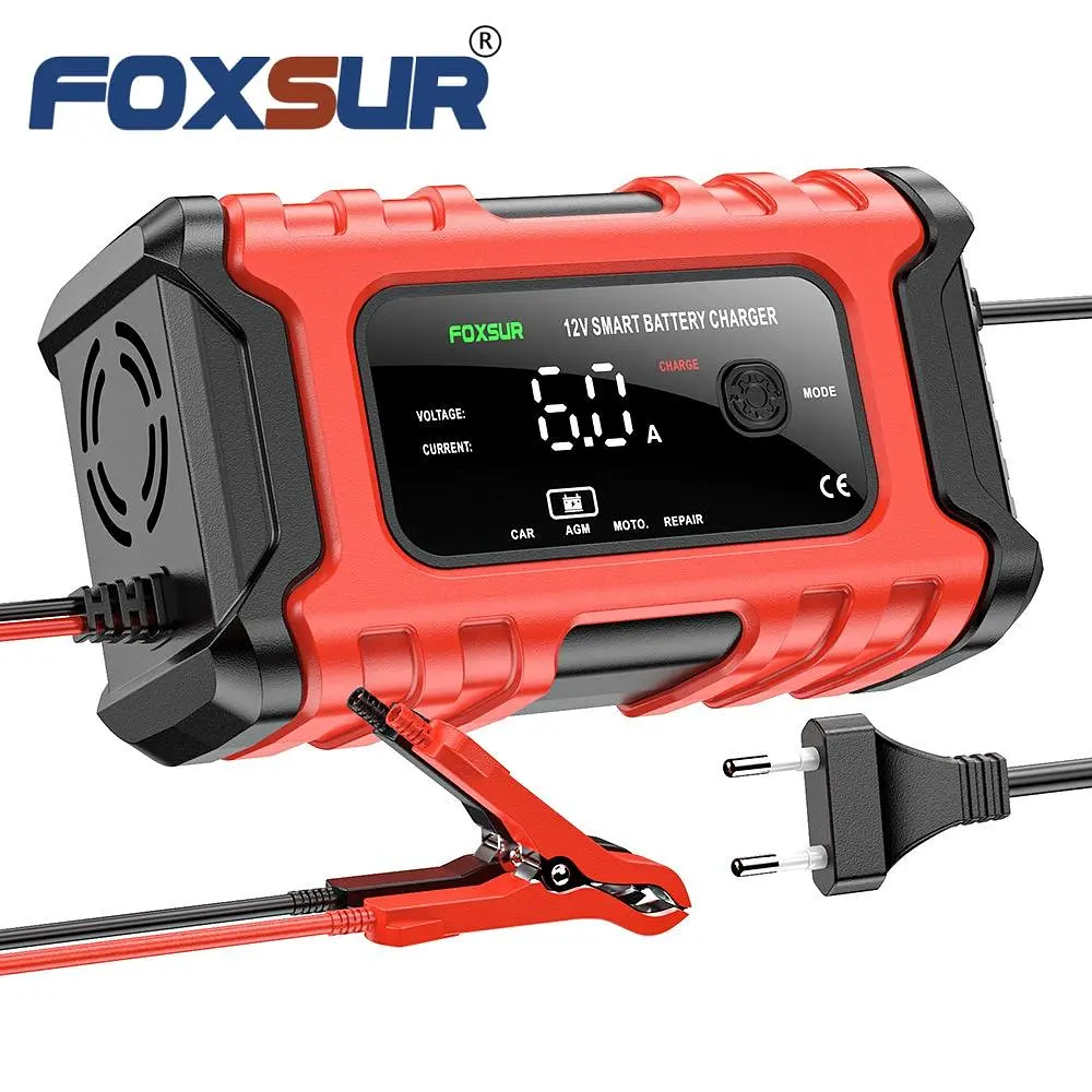 Автомобільний зарядний пристрій Foxsur FBC1206D 12V/6А Автоматичний імпульсний з функцією відновлення Red (19430) - фото 3