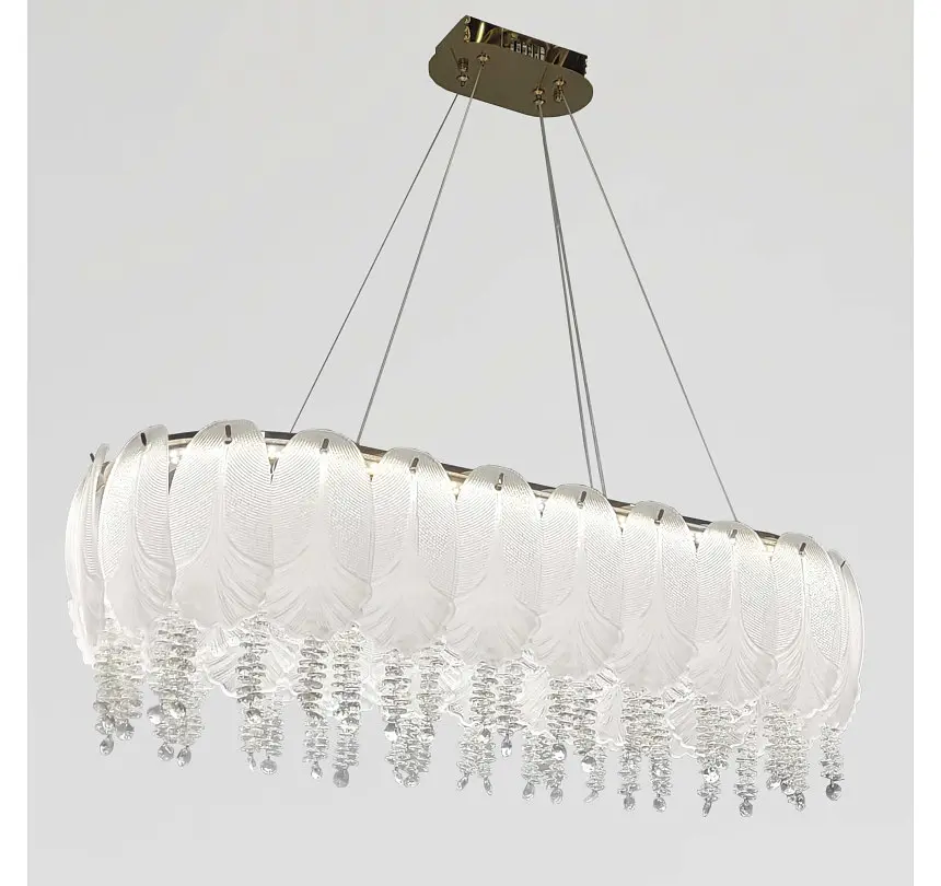 Овальна золота LED люстра Artlight 7097/80*35GD зі скляним листям та прозорим декором 110W - фото 4