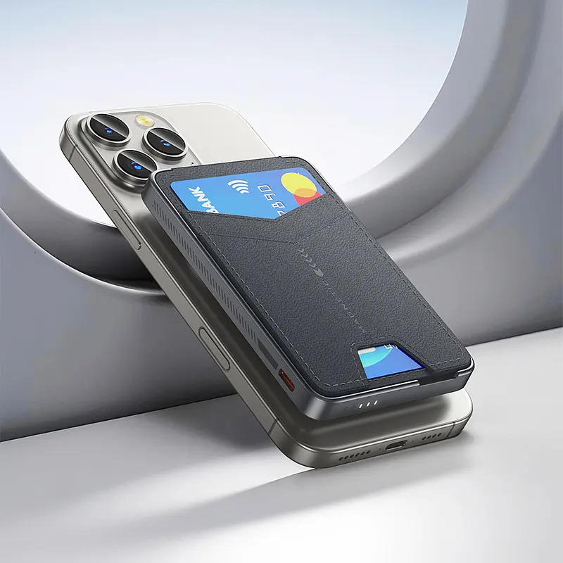 Зовнішній акумулятор HOCO Q46 Title PD20W magnetic power bank+card holder+phone holder(5000mAh) Silver Gray (6942007663106) - фото 7