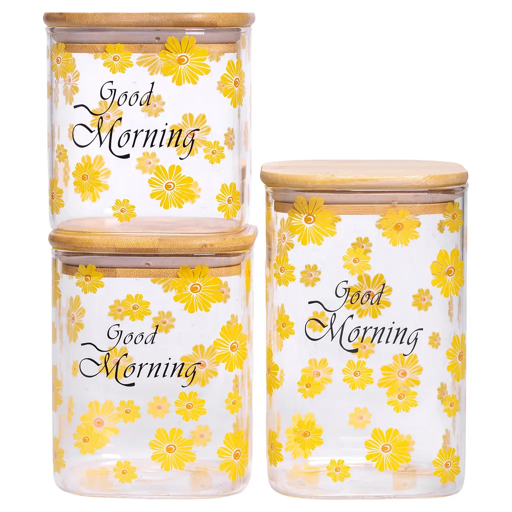 Набір банок для зберігання Good Morning 3 штуки 1.2/0.9/0.7 л з бамбуковими кришками Yiwu HP-33-3 - фото 6